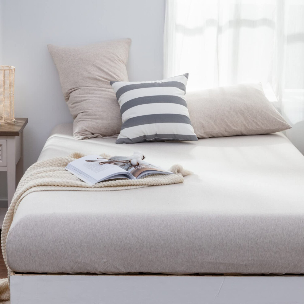 Drap-housse LIFETOWN 100 % jersey de coton, drap-housse extra profond avec 2 taies d'oreiller, infroissable, ultra doux (beige King)
