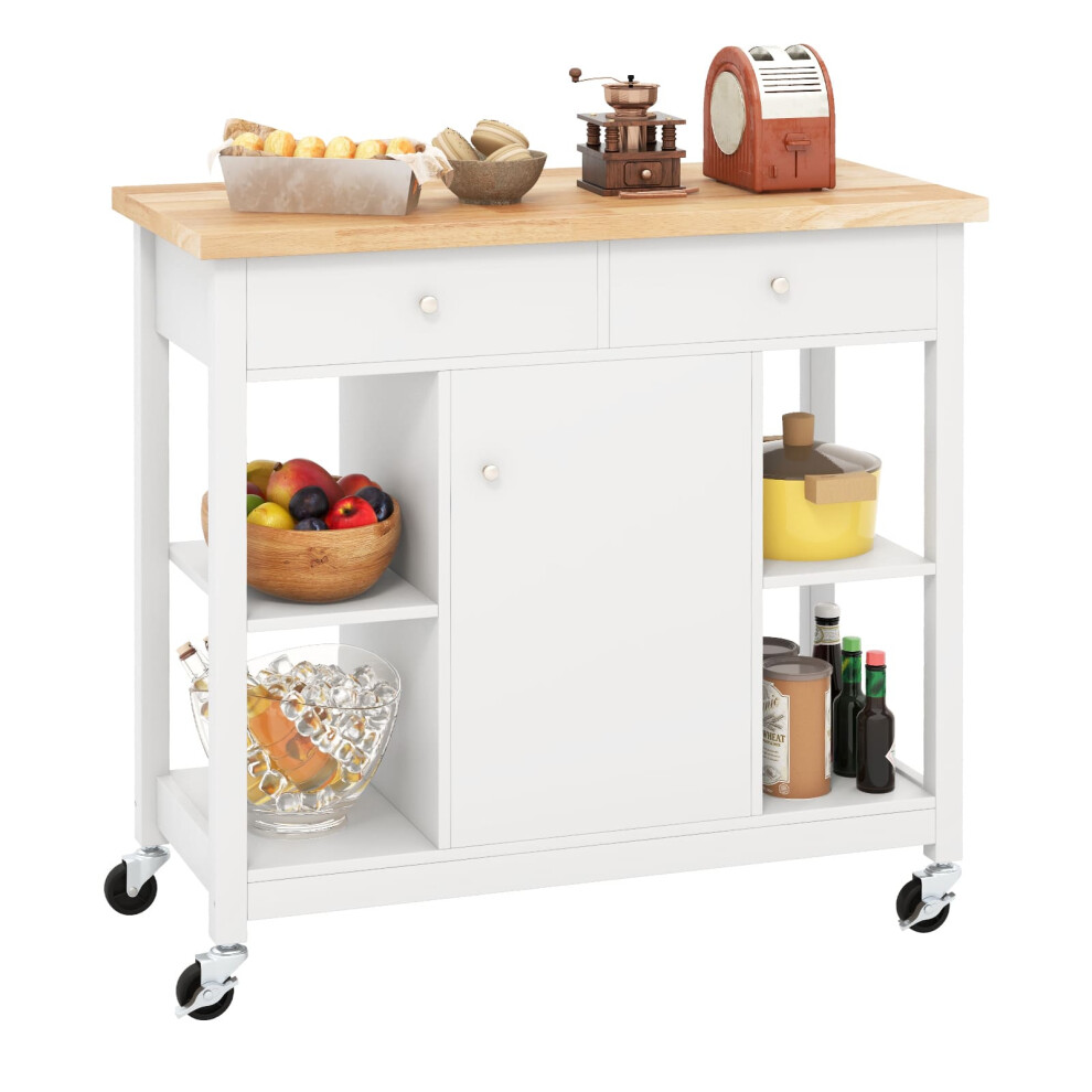 Mobile Kitchen Island Cart Rolling Kitchen Island w/Open Shelves White