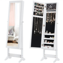 Mirrored Jewelry Armoire Standing Jewelry Cabinet w/Full-Length Mirror