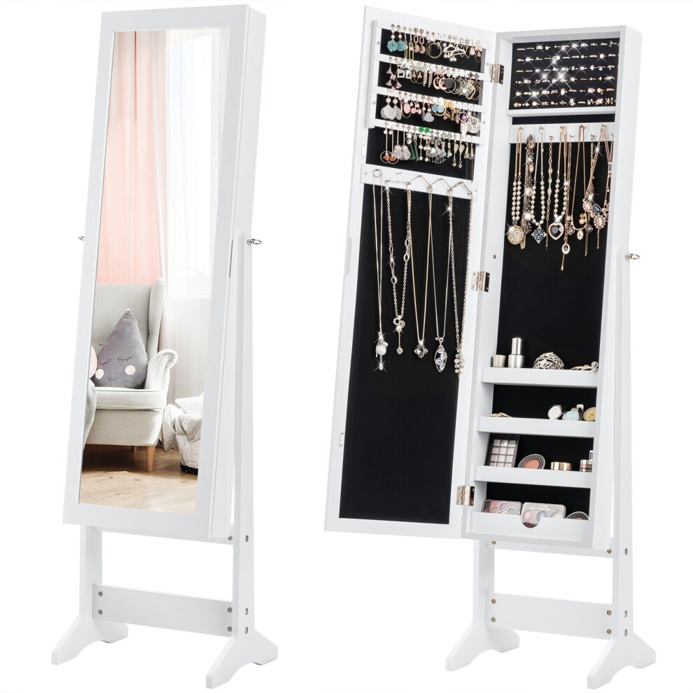 Mirrored Jewelry Armoire Standing Jewelry Cabinet w/Full-Length Mirror