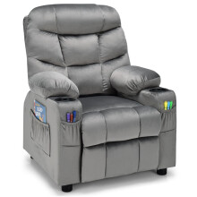 Kids Recliner Chair Velvet Adjustable Sofa Chair Gaming Lounge Chair-Grey