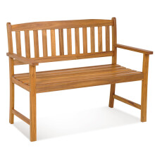 2-Person Outdoor Bench Patio Wooden Bench w/Ergonomic Backrest-Natural