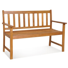 2-Person Outdoor Bench Garden Patio Wooden Loveseat Bench w/Armrests
