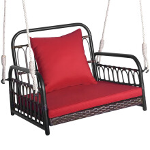 Hanging Porch Swing Chair Rattan Woven Rocking Chair w/Cushion