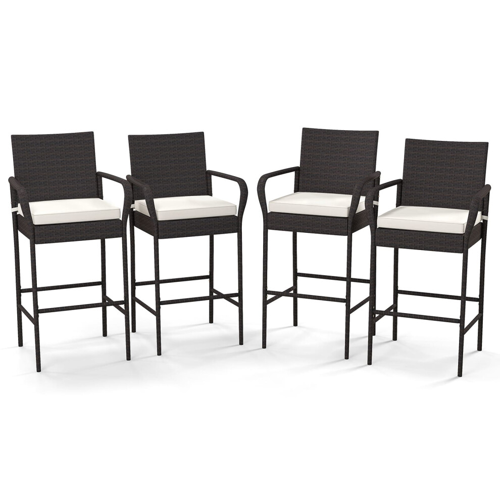 Patio Wicker Barstools Set of 2 Outdoor PE Rattan Bar Chairs-Brown