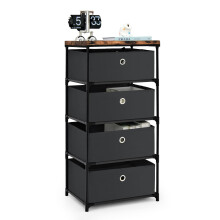 4-tier Fabric Dresser Large Capacity Storage Tower w/Drawers-Black
