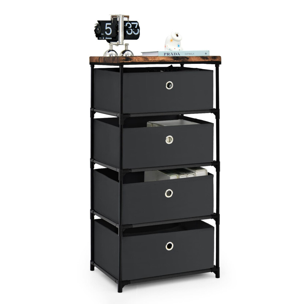 Casart 4-Tier Fabric Dresser Large Capacity Storage Tower W/Drawers-Black