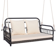 2-Person Patio Wicker Swing Chair Hanging Swing Bench-White