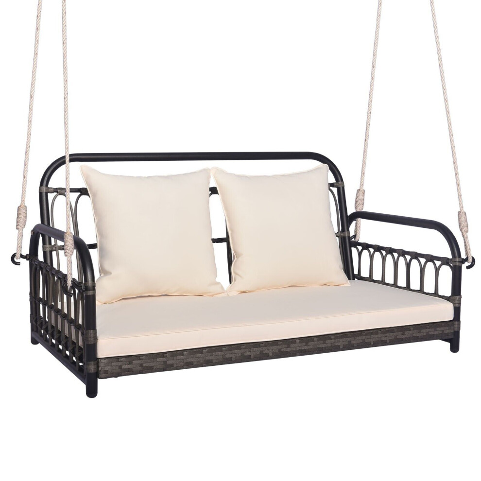 2-Person Patio Wicker Swing Chair Hanging Swing Bench-White-image-OPC-PGBP5NB-NEW