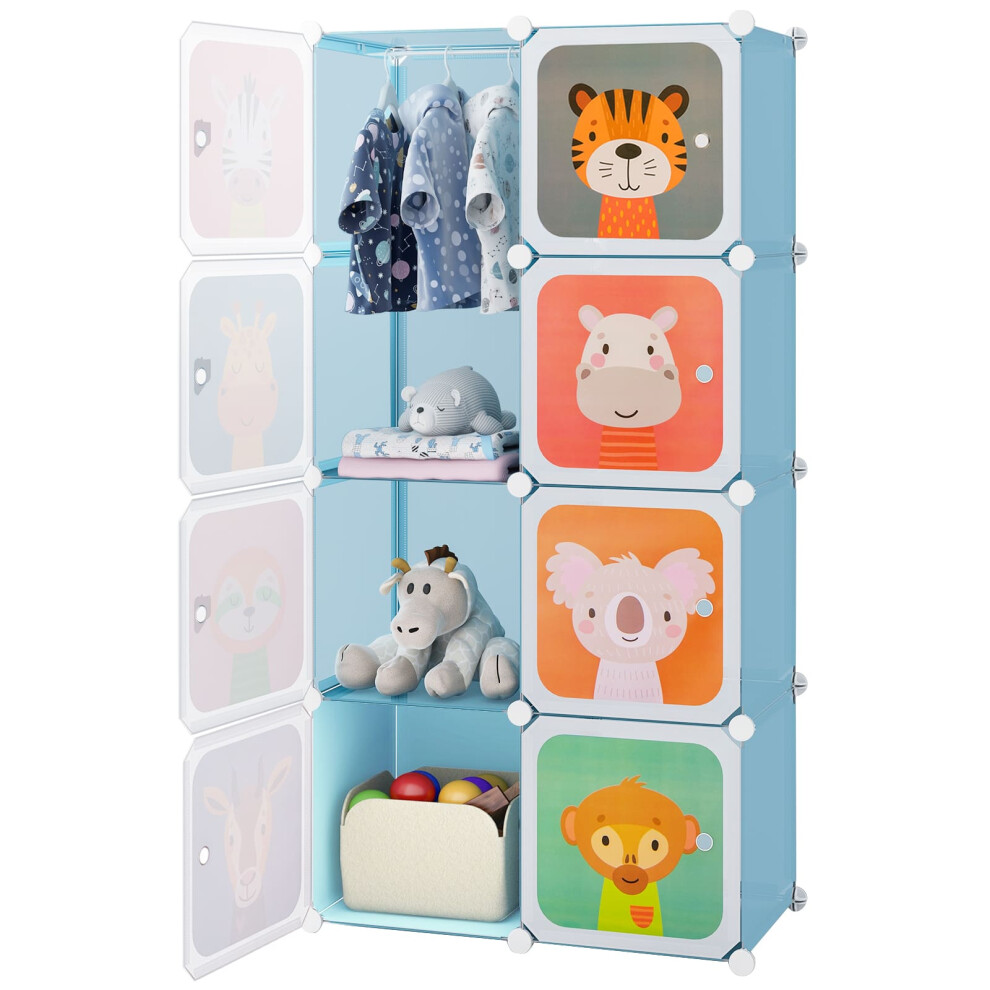 Portable Kids Wardrobe 8-Cube Baby Closet Dresser-Blue