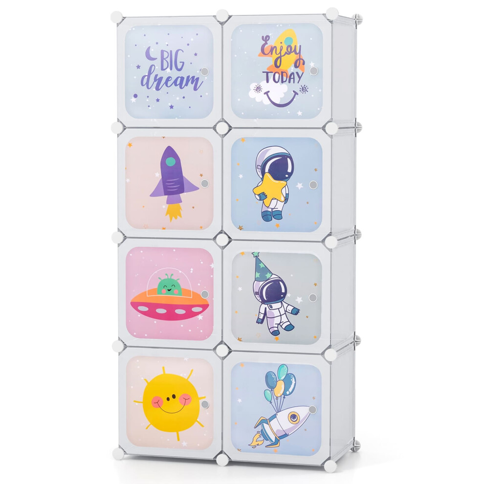 Portable Kids Wardrobe 8-Cube Closet Dresser Childrens Storage Organizer-White