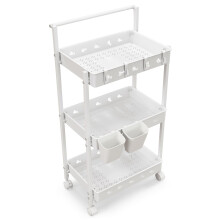 3-Tier Rolling Storage Cart Utility Cart with 2 Hanging Cups & 4 Hooks