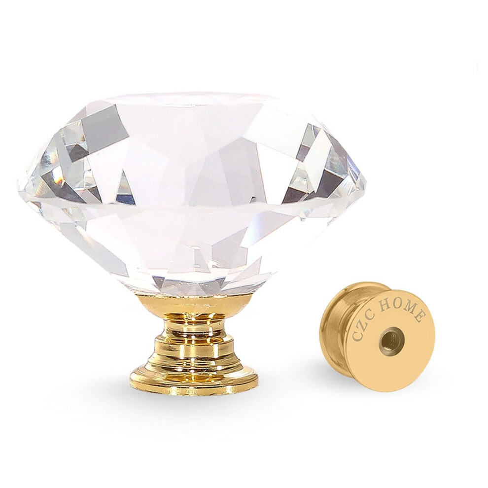 Czc Home 25 Pcs Diamond Crystal Glass Pull Handle Cabinet Knobs Cupboard Drawers Cabinet Dresser Bookcase Wardrobe 40Mm Gold 658906994550