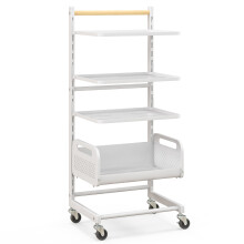 4 Tier Utility Rolling Cart, Metal Storage Cart w/Adjustable Shelves