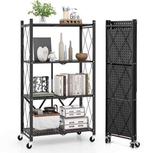 Casart 4-Tier Foldable Storage Shelf Collapsible Storage Rack-Black