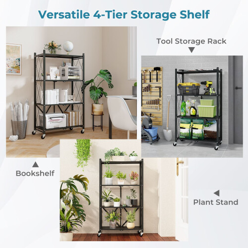 Casart 4-Tier Foldable Storage Shelf Collapsible Storage Rack-Black 2