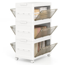 3-Tier Stackable Storage Bins Bedroom Collapsible Storage Boxes-White