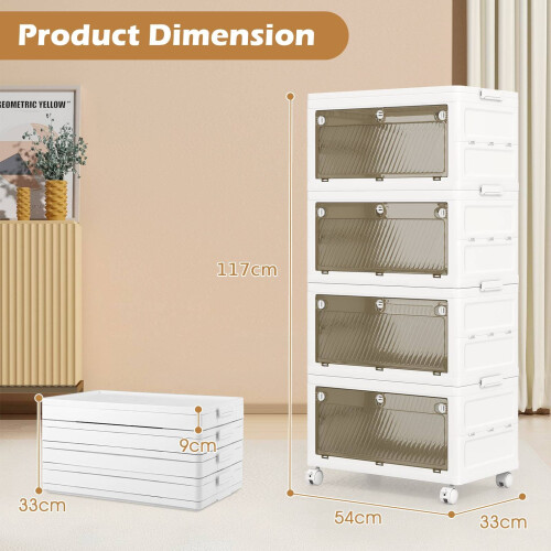 Casart 4-Tier Stackable Storage Bins Bedroom Collapsible Storage Boxes-White 2