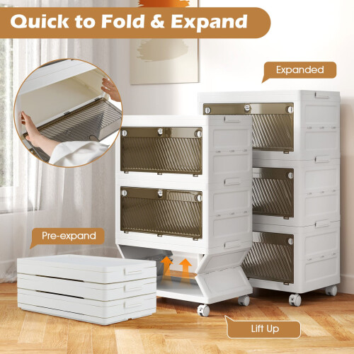 Casart 3-Tier Stackable Storage Bins Bedroom Collapsible Storage Boxes-White 1