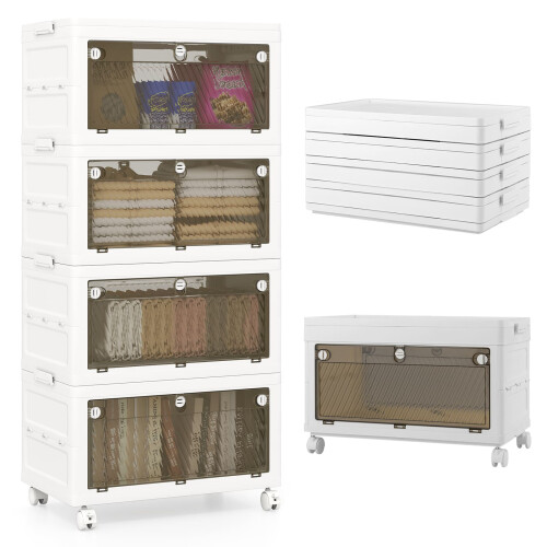 Casart 4-Tier Stackable Storage Bins Bedroom Collapsible Storage Boxes-White