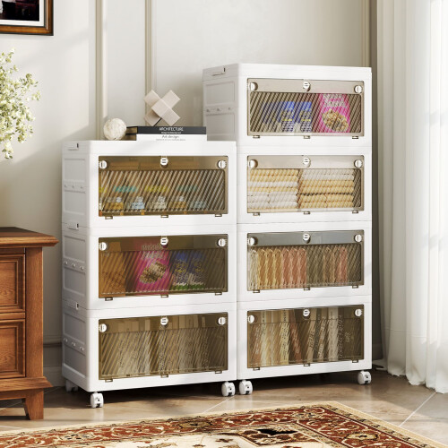Casart 4-Tier Stackable Storage Bins Bedroom Collapsible Storage Boxes-White 1