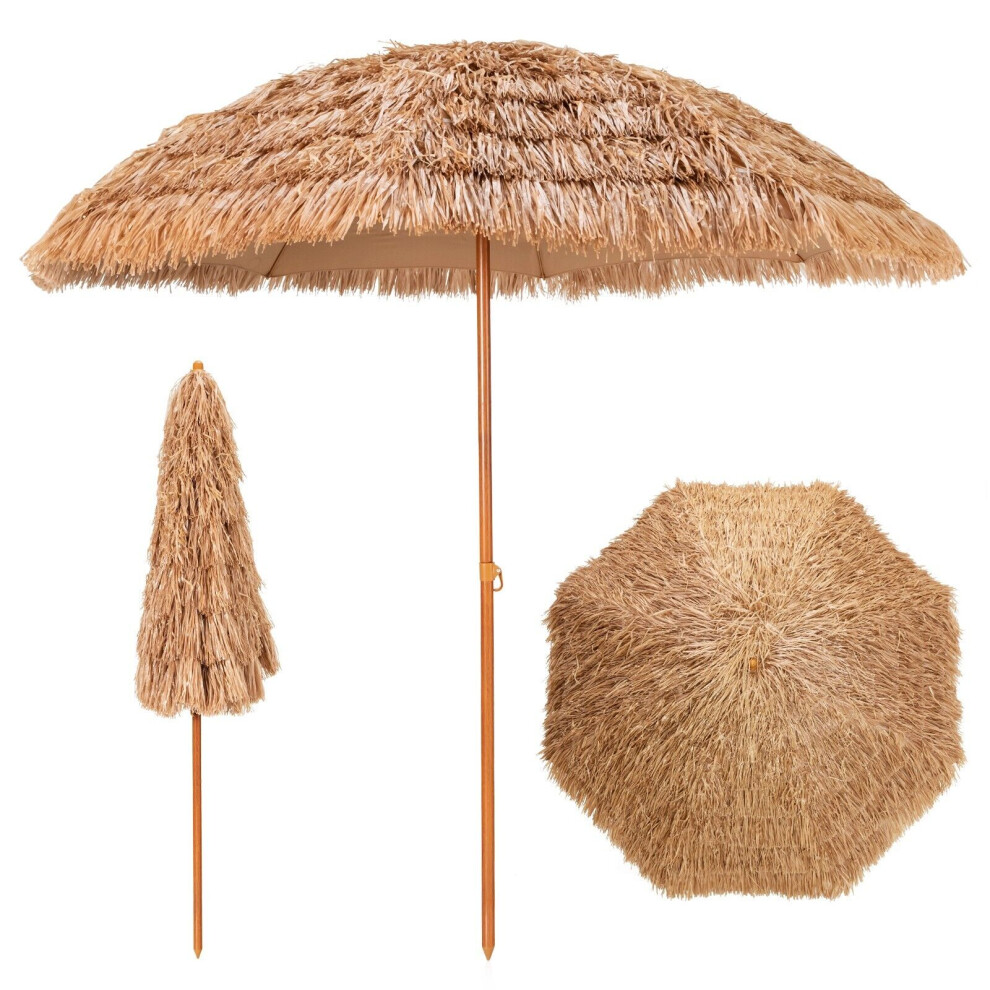 205cm Thatched Tiki Patio Umbrella Hawaiian Hula Beach Umbrella W/ 8 Ribs