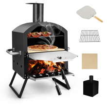 Outdoor Wood-Fired Pizza Oven: Dual 30x30 cm Stone Surfaces, Adjustable Vents, Removable Racks, Portable 11 kg