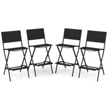 Outdoor Bar Chair Set of 4 - Folding Bar-Height Stools with Footrests, Rustproof Frame, Black