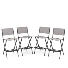 Outdoor Bar Chair Set of 4 Folding Bar Height Stool w/Footrest-Grey