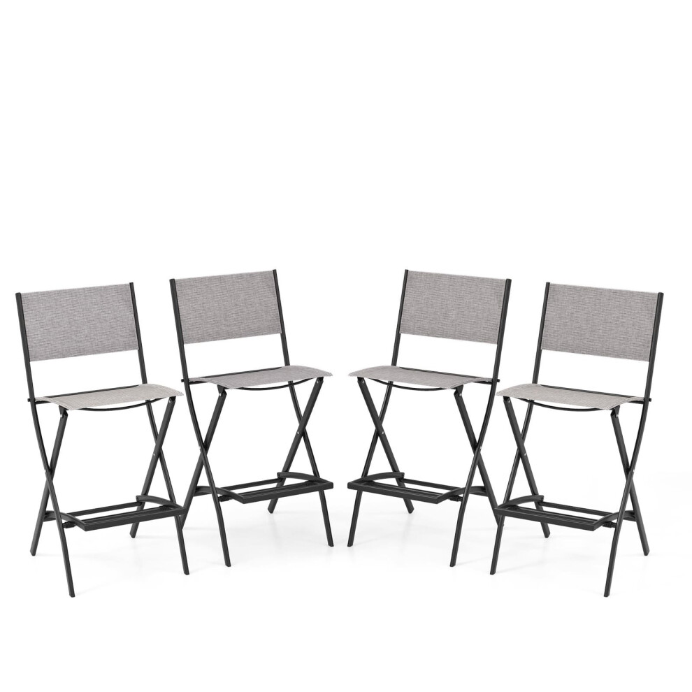 Outdoor Bar Chair Set of 4 Folding Bar Height Stool w/Footrest-Grey