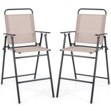 Set of 2 Outdoor Folding Bar Chair Patio Furniture Chair Set W/ Fabric Backrest