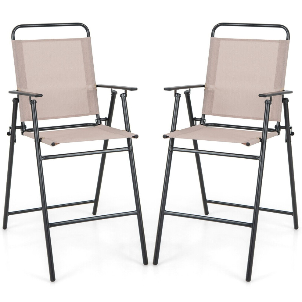 Set of 2 Outdoor Folding Bar Chair Patio Furniture Chair Set W/ Fabric Backrest
