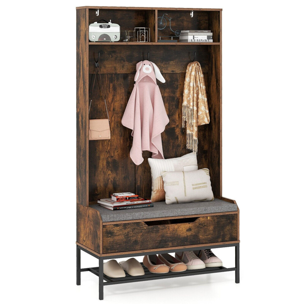 170cm Tall Hall Tree 4-in-1 Coat Rack Freestanding Entryway Bench
