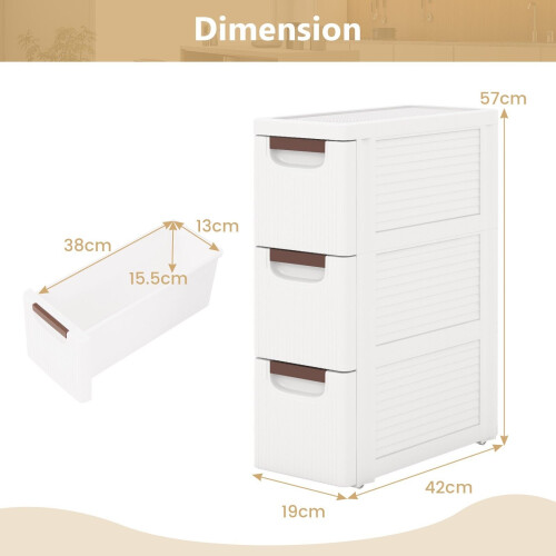 Casart Narrow Storage Cabinet For Small Space 3-Drawer Rolling Organizer Unit 1