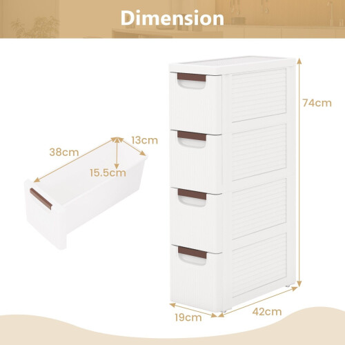 Casart Narrow Storage Cabinet For Small Space 4-Drawer Rolling Organizer Unit 1
