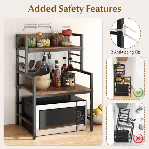 Casart 3-Tier Microwave Stand Kitchen Countertop Organizer-Coffee 1