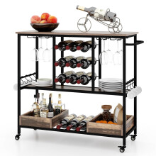 3 Tiers Bar Cart Home Serving Cart Industrial Rolling Beverage Cart