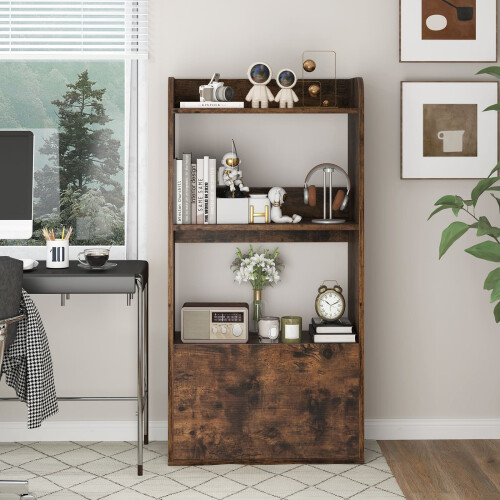 Casart Bookcase with Drawer Freestanding Bookshelf w/ 3-Tier Open Shelf Rustic Brown 1
