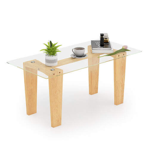 Casart Rectangle Coffee Table Modern Tempered Glass Top Accent Table Sofa Center Table