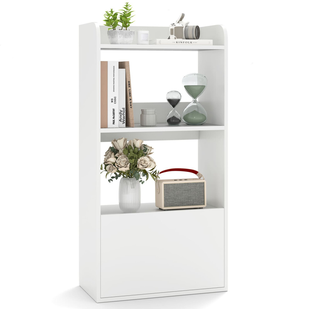 Casart Bookcase With Drawer Freestanding Bookshelf W/ 3-Tier Open Shelf White
