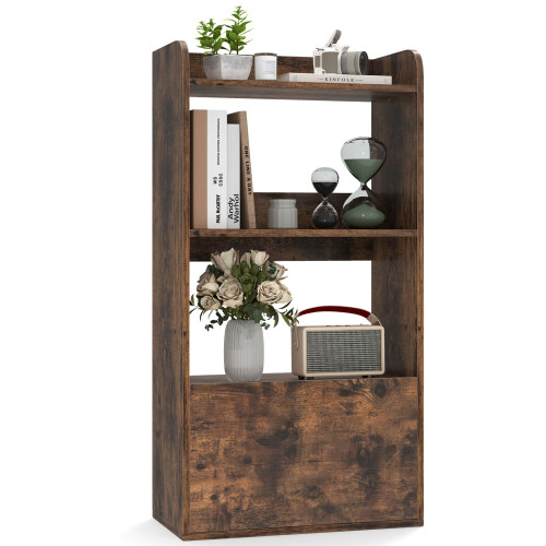 Casart Bookcase with Drawer Freestanding Bookshelf w/ 3-Tier Open Shelf Rustic Brown