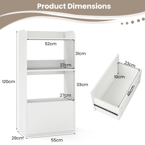 Casart Bookcase with Drawer Freestanding Bookshelf w/ 3-Tier Open Shelf White 1