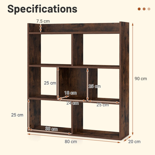 Casart 7 Cubes Open-back Bookshelf Home Storage Display Shelf Walnut 1