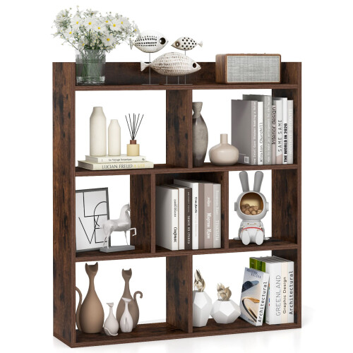 Casart 7 Cubes Open-back Bookshelf Home Storage Display Shelf Walnut