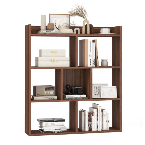 Casart 7 Cubes Open-back Bookshelf Storage Display Shelf Wooden Bookcase Walnut
