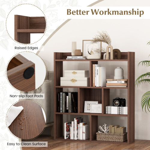 Casart 7 Cubes Open-back Bookshelf Storage Display Shelf Wooden Bookcase Walnut 1