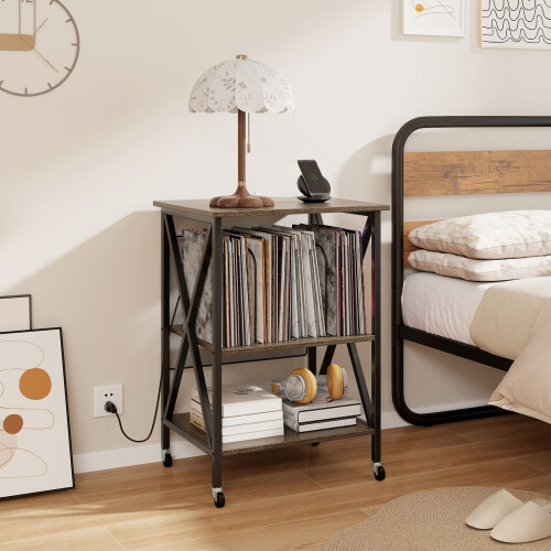 Casart Record Player Stand Turntable Stand Vinyl Storage Cabinet Grey 2