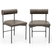 Dining Chair Set of 2 Faux Leather Upholstered Kitchen Side Chair-Grey