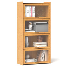 4-Tier Bookcase Bedroom 140cm Bamboo Bookshelf with Doors-Natural