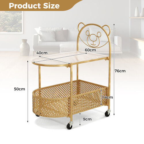 Casart Mobile Glass Coffee Table 2-Tier Modern Cocktail Table-Golden 1